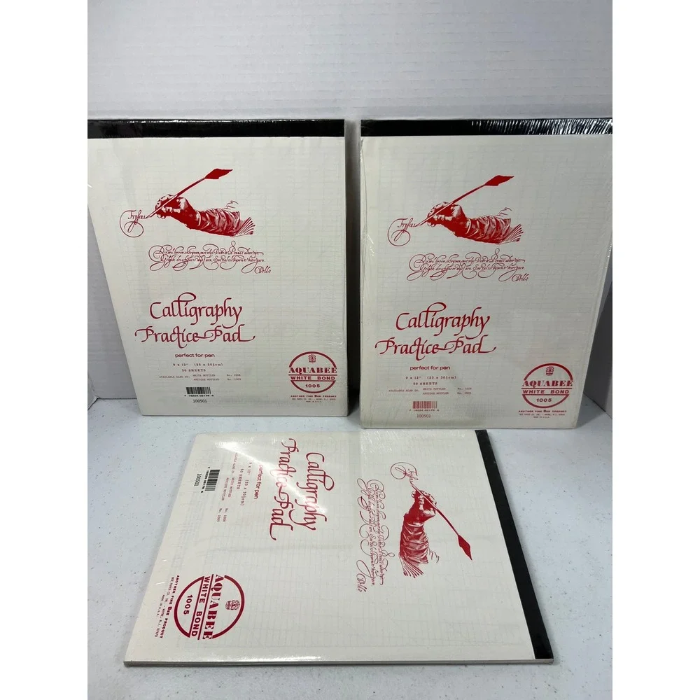 Aquabee Calligraphy Practice Pad 1005 White Bond 9x12 50 Sheets Set of 3 New